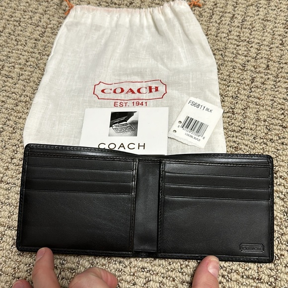 Men’s Coach. Brand new. Never used. Black leather large double billfold wallet. - Picture 2 of 2